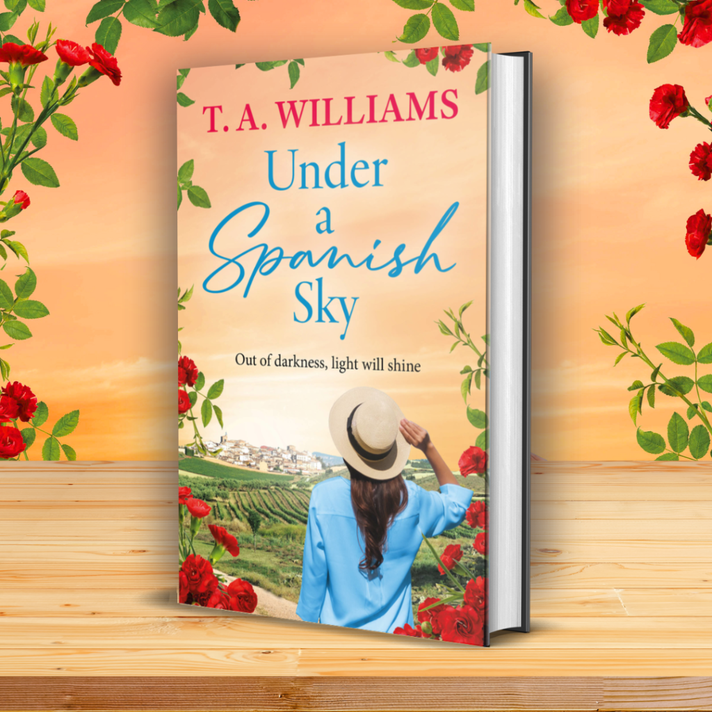 Book Cover propped on table with roses